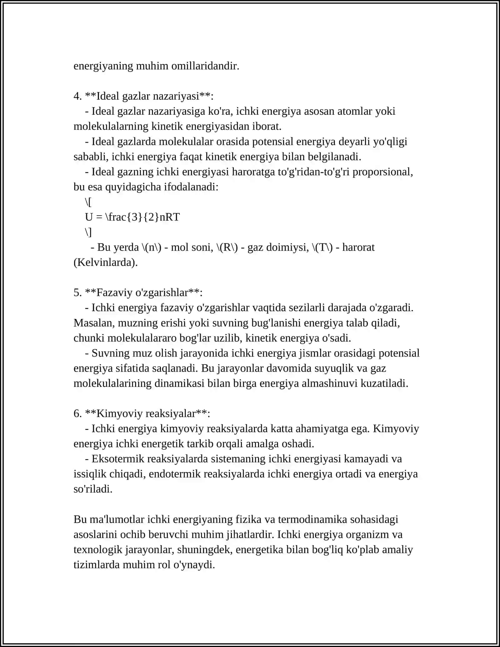 ODAM ORGANIZMIDA TERMODENAMIKANING 1-QONUNI BOʻYICHA BORADIGAN JARAYONLAR,ICHKI ENIRGIYA 4