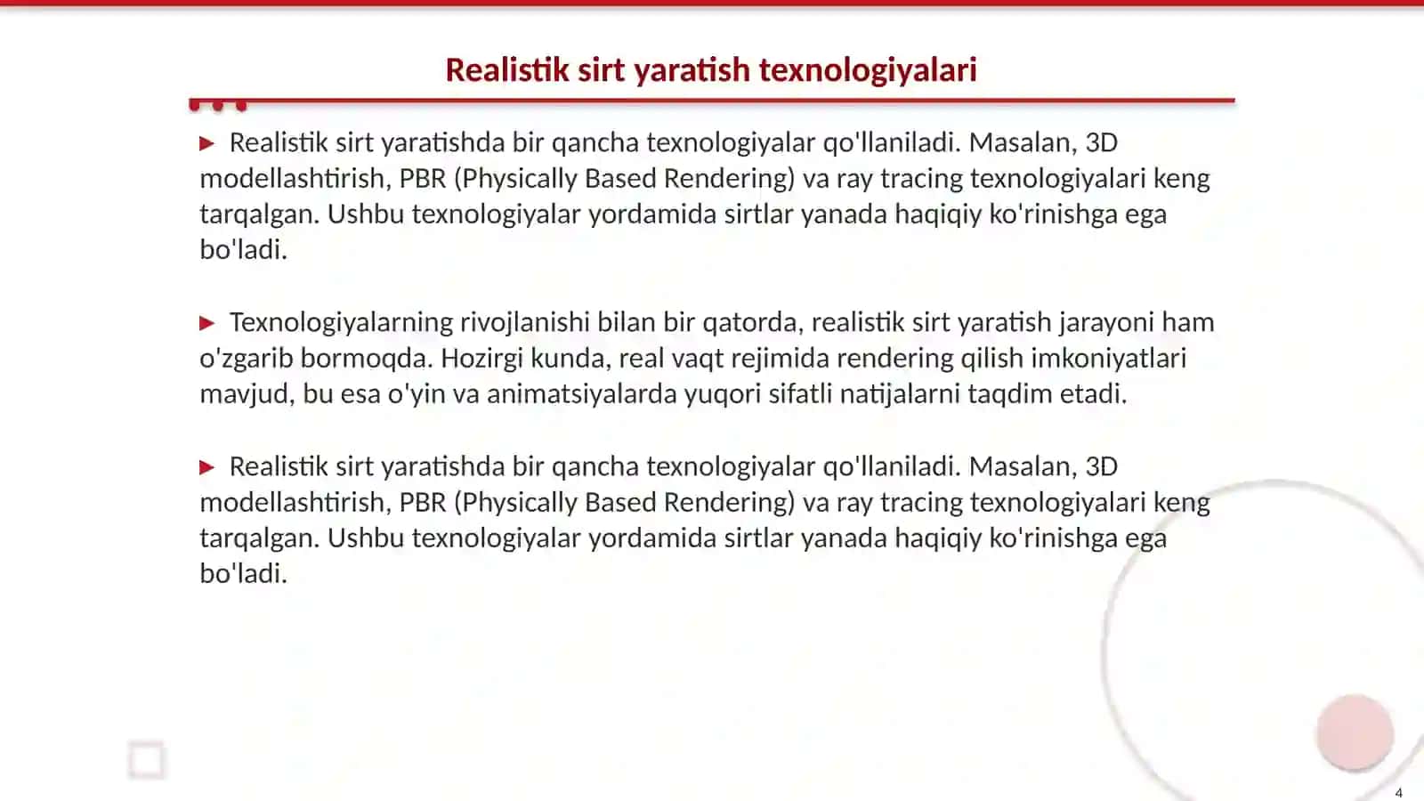 Material va teksturalar yordamida realistik sirt yaratish kampyuter grafikasi fanidan 4