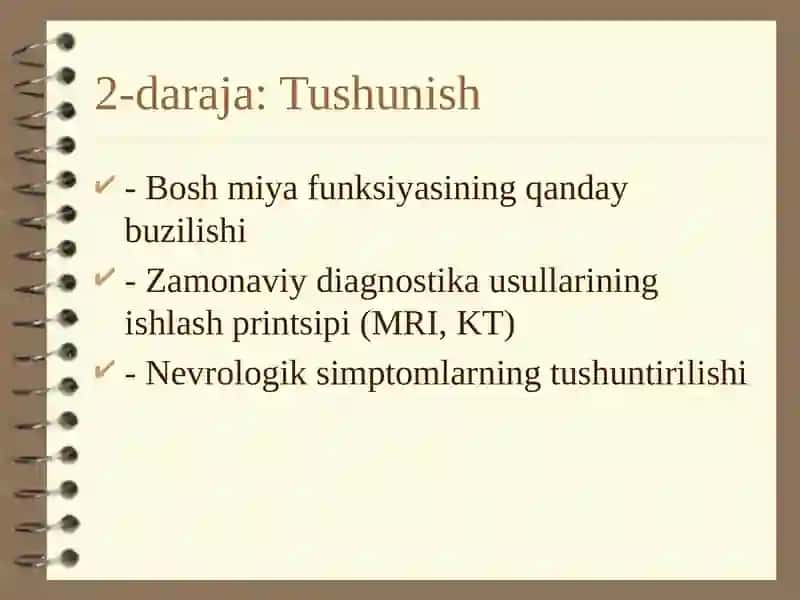 Bosh miya jarohatlarida zamonaviy fan yutuqlarini Blum taksonomiyasi asosida tahlil qilish 4