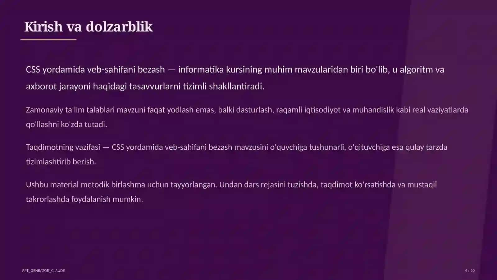 Informatika va axborot texnologiyalari (5–11) — metodik birlashma uchun 4
