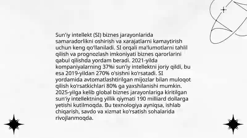 Suniy intelektning iqtisodiy sohalarda qollanilishi xususiyatlari 4
