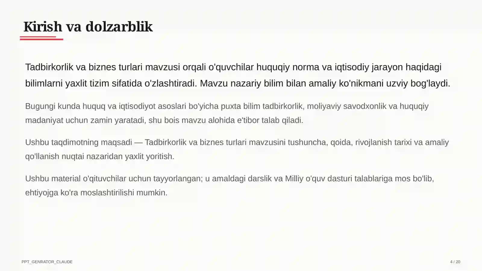 Tadbirkorlik va biznes turlari (10-sinf) 4