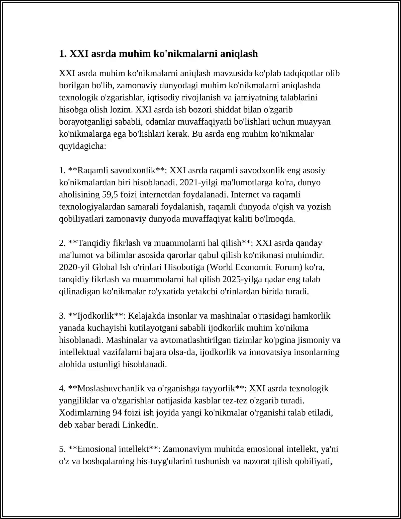 XXI ASR KOʻNIKMALARINI SHAKLLANTIRISH YOʻLLARI. FIKIRLASHNI BAHOLASH 4