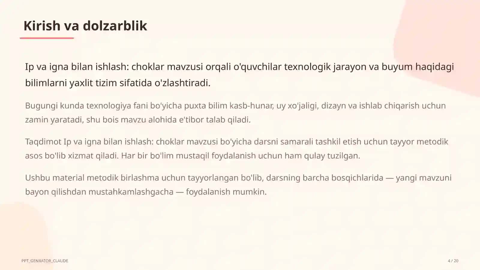 Ip va igna bilan ishlash: choklar (3-sinf) 4