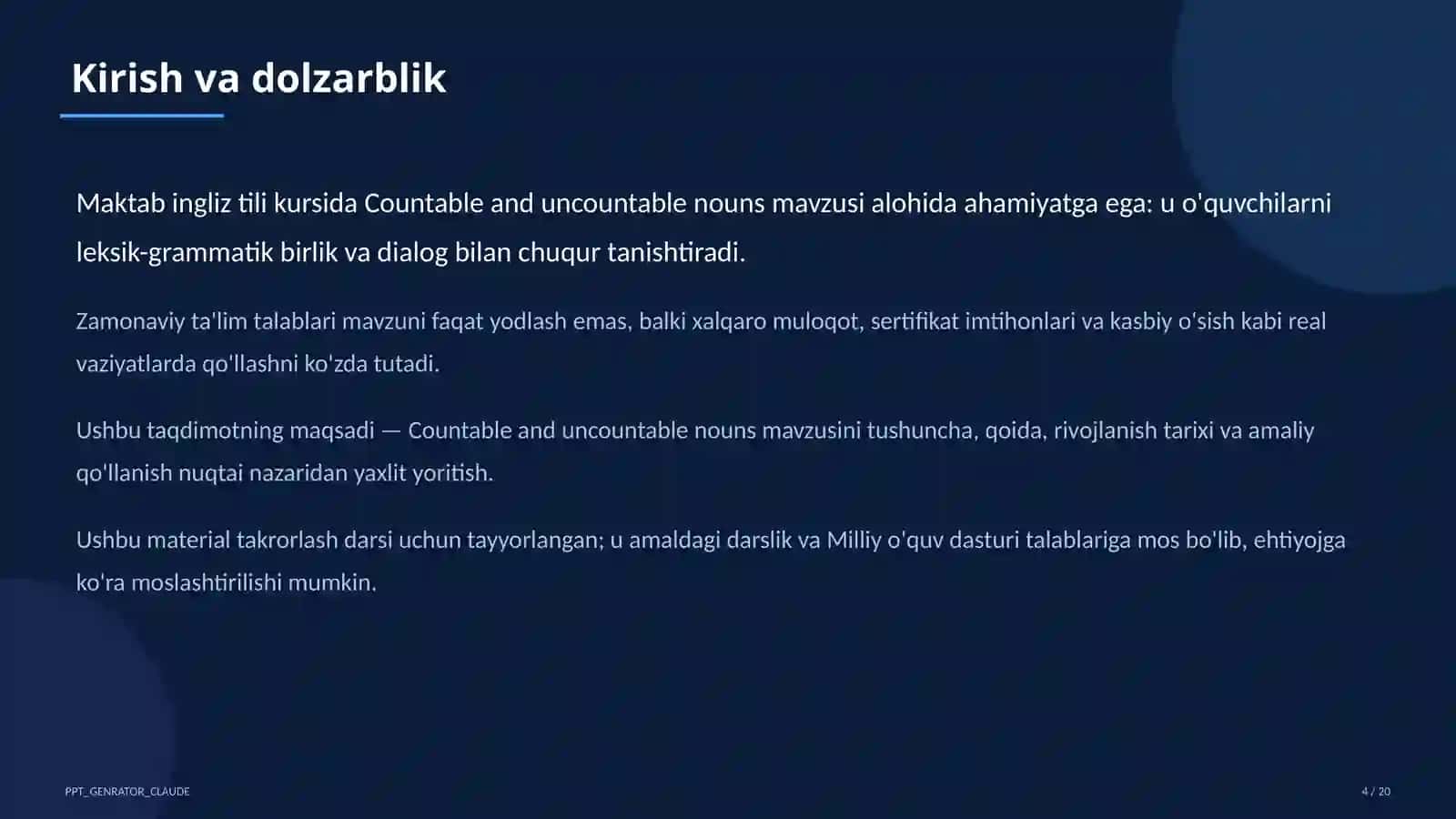 Countable and uncountable nouns (5-sinf) 4