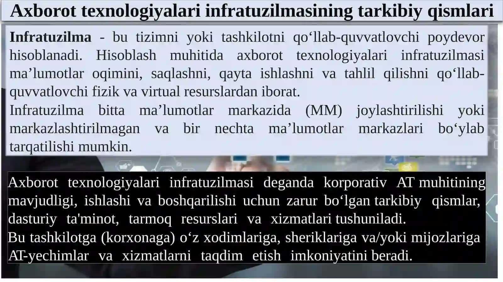 IQTISODIYOTDA AXBOROT TEXNOLOGIYALARINING INFRATUZILMASI. ZAMONAVIY AXBOROT TEXNOLOGIYALARINING TEXNIK VA DASTURIY TA’MINOTI 4