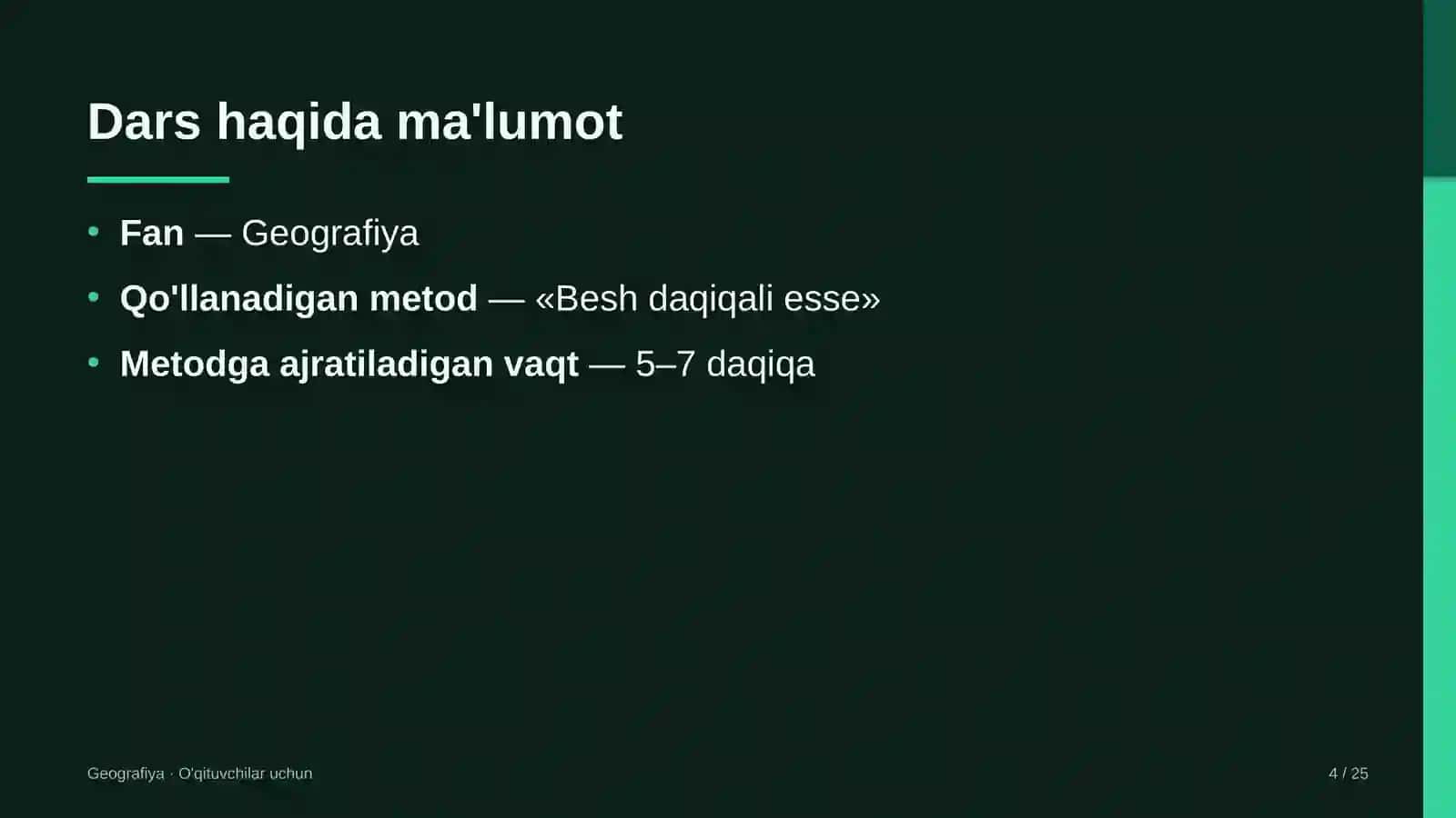 geografiya darslarida besh daqiqali esse metodidan foydalanish 3187 4