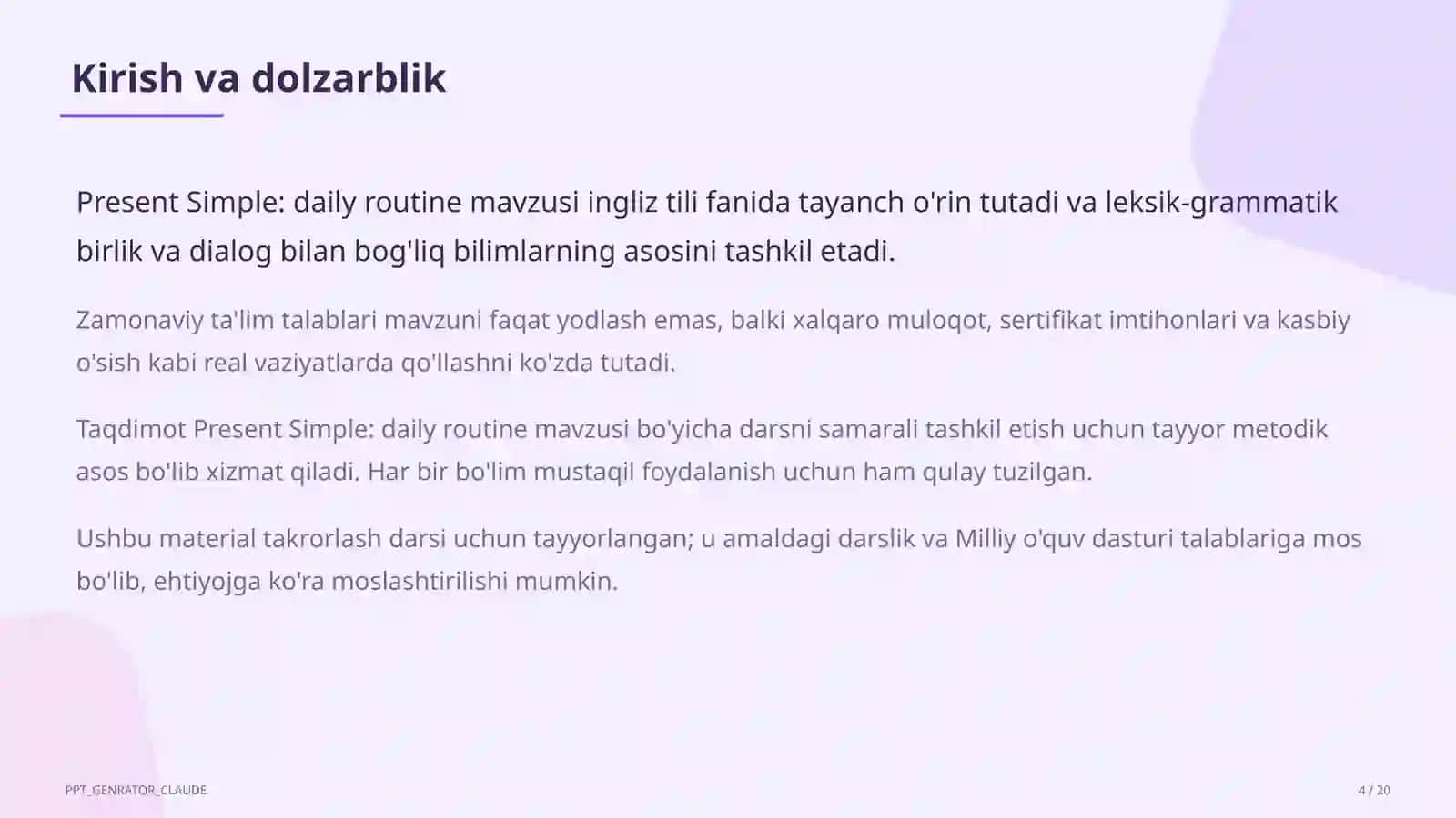 Present Simple: Kechki kunlik jarayon (3-sinf) 4