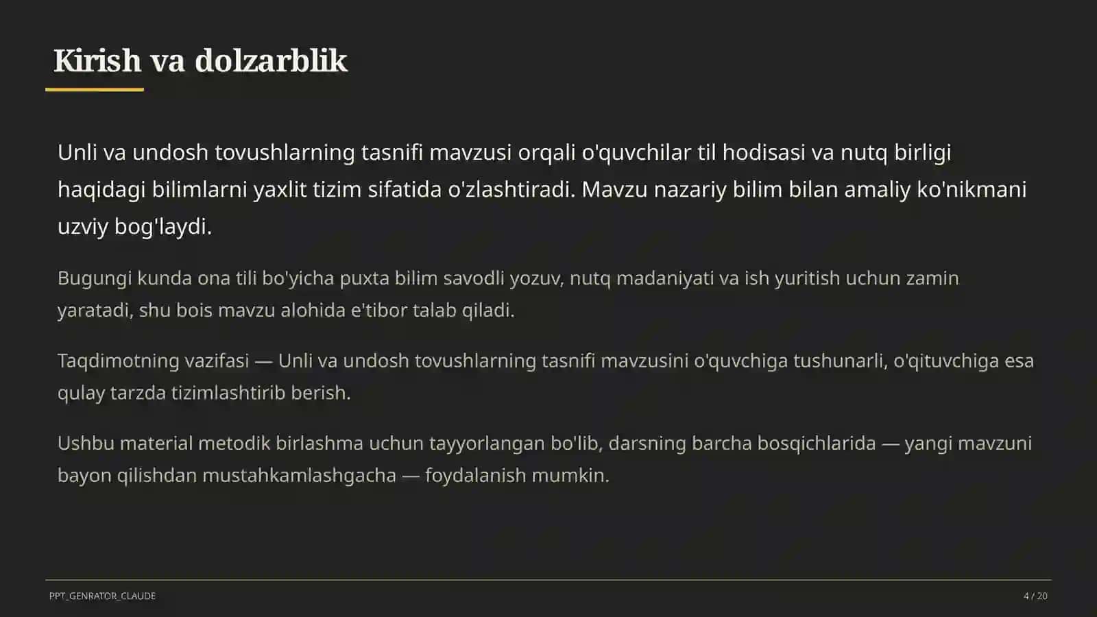 Unli va undosh tovushlarning tasnifi (5-sinf) 4