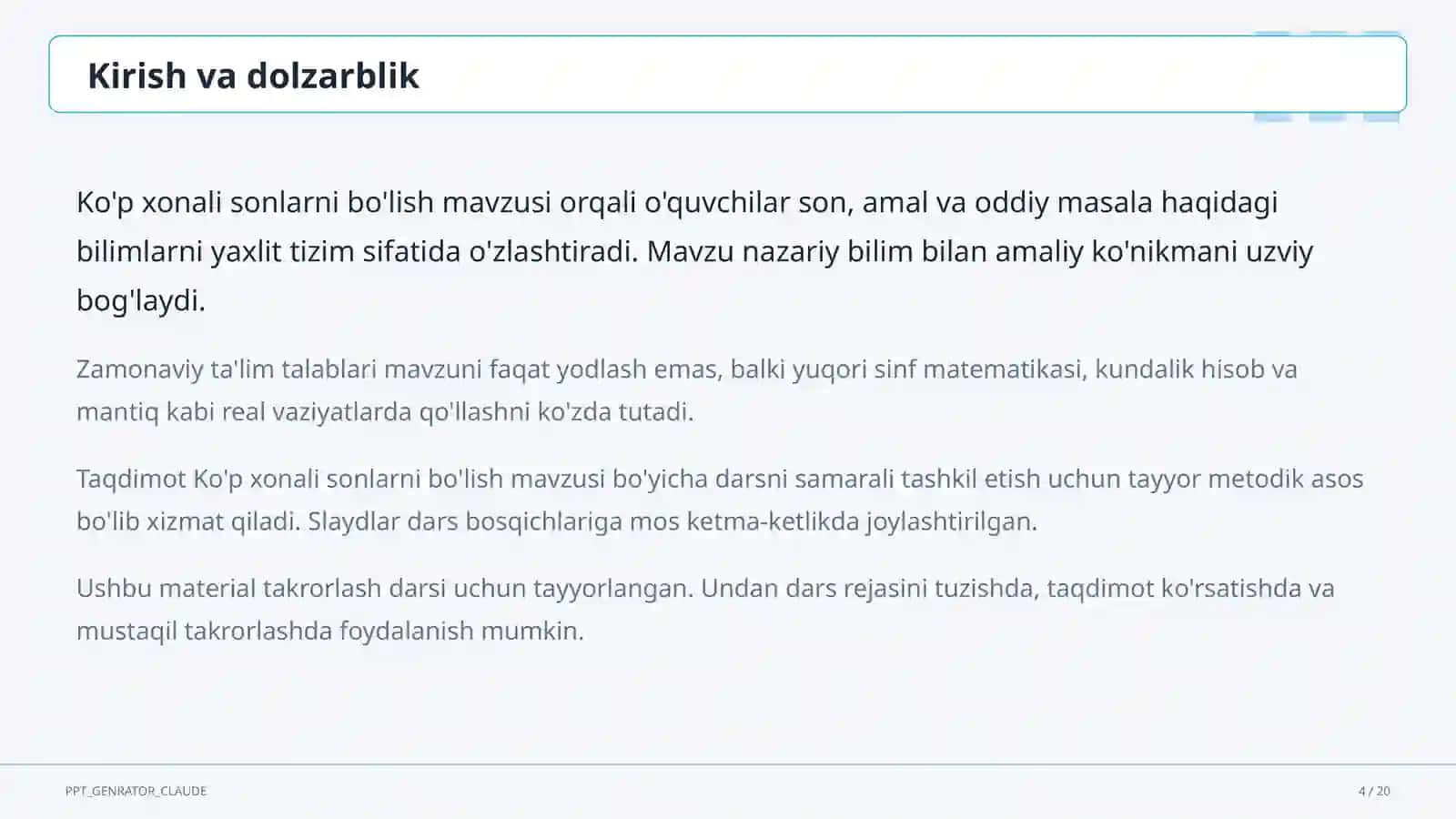 Ko'p xonali sonlarni bo'lish (4-sinf) 4
