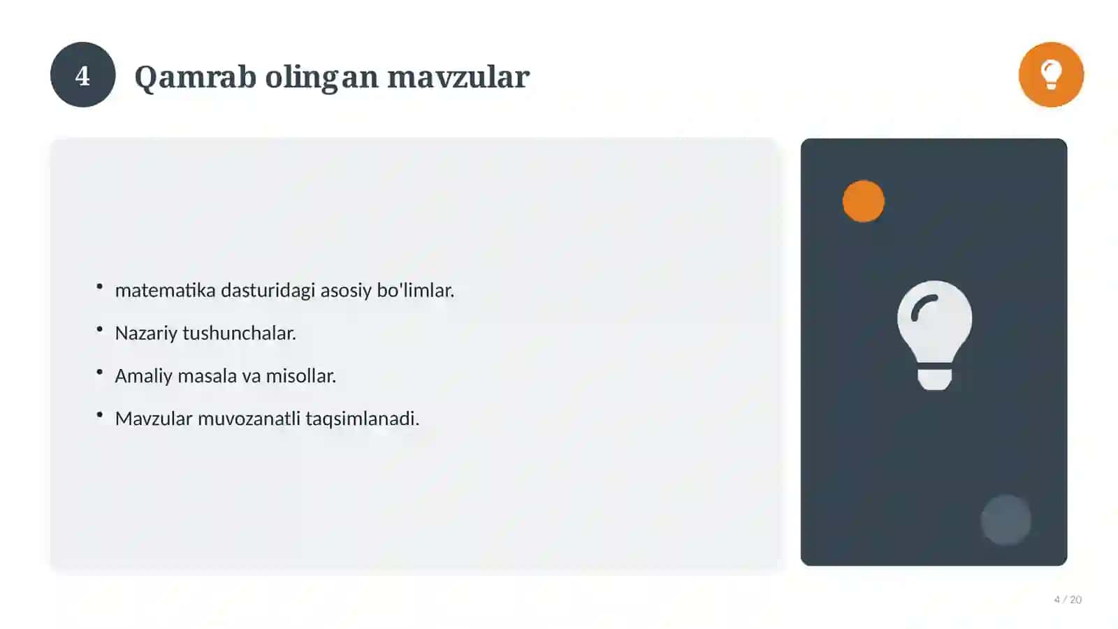 Matematika fanidan 3-sinf: CHSB (chorak summativ baholash) 4