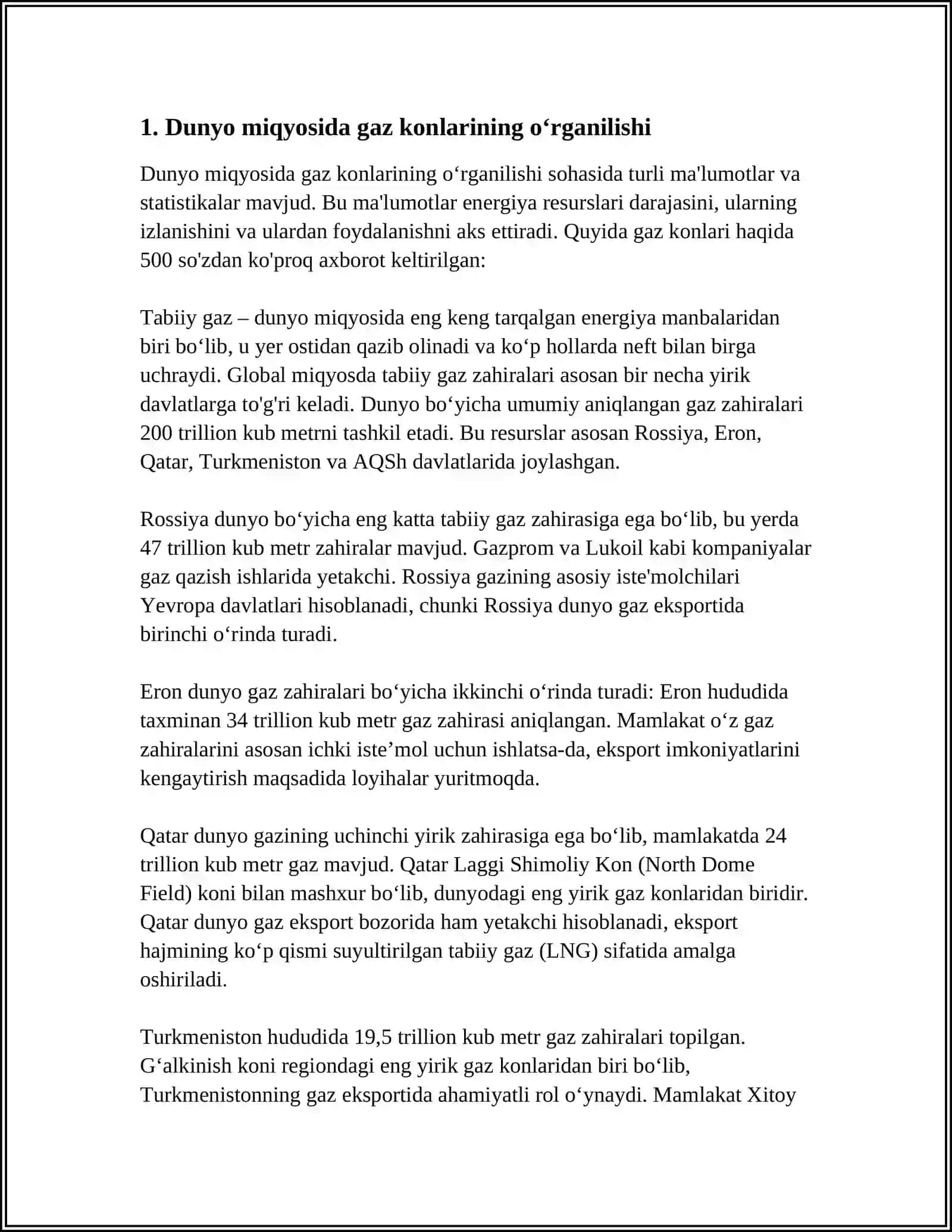 DUNYODAHI GAZ KONLARI VA ZAHIRALARI. NEFT VA GAZNI QAYTA ISHLASH SANOATINING TARAQQIYOTI 4