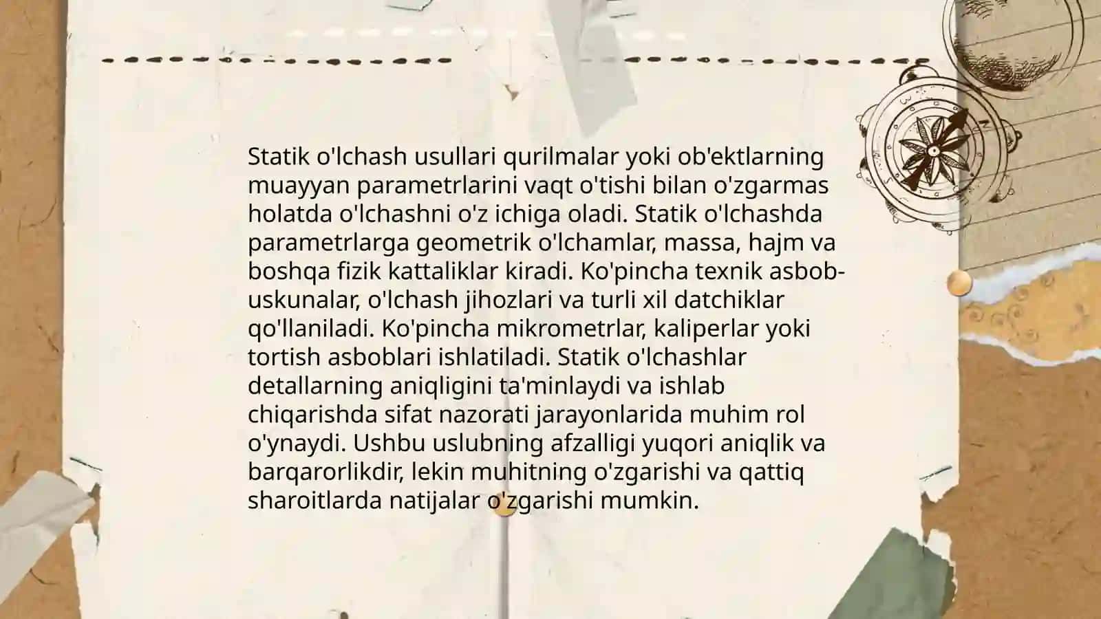 O‘lchamlarni statik va dinamik holatlarini o‘lchash 4