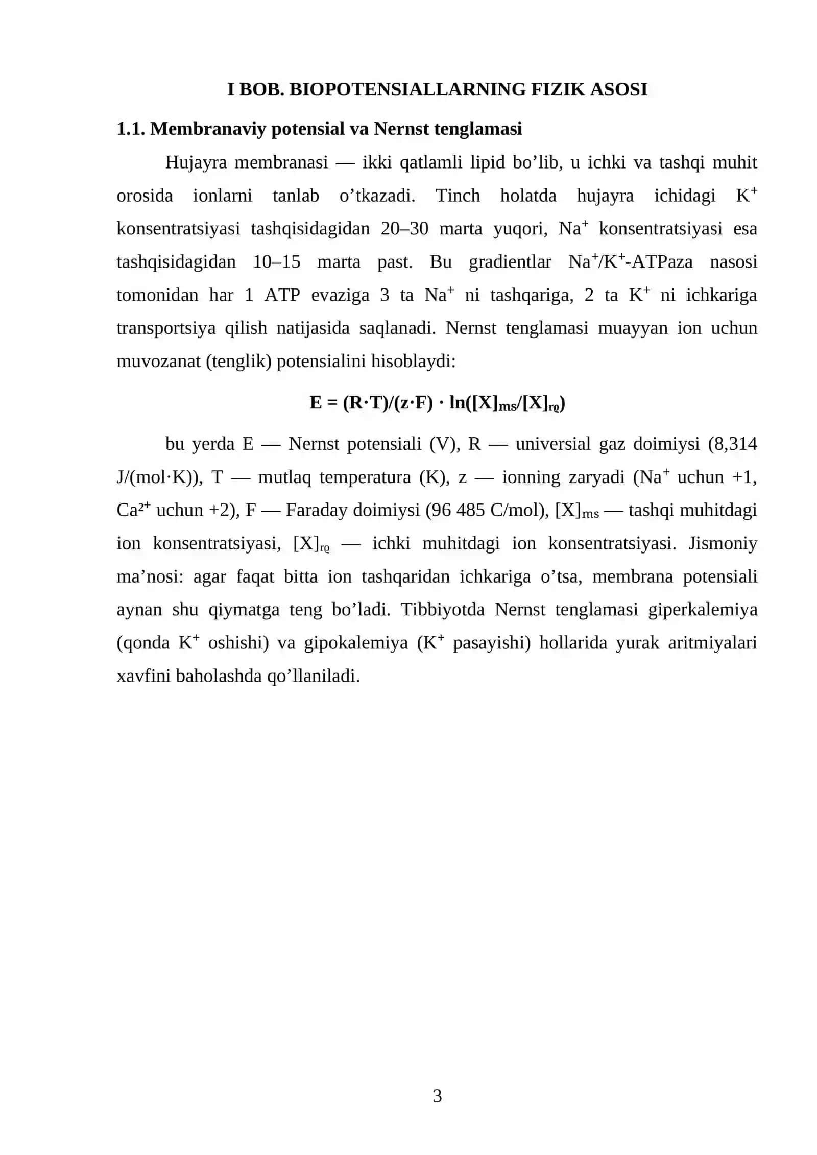 BIOPOTENSIALLARNI QAYD QILISHNING FIZIK ASOSLARI. ELEKTROKARDIOGRAFIYANING FIZIK ASOSLARINI O’RGANISH 4