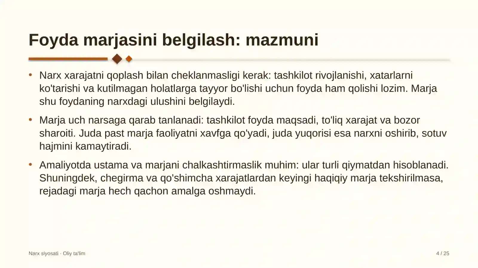 Loyiha institutlarida foyda marjasini belgilash 4