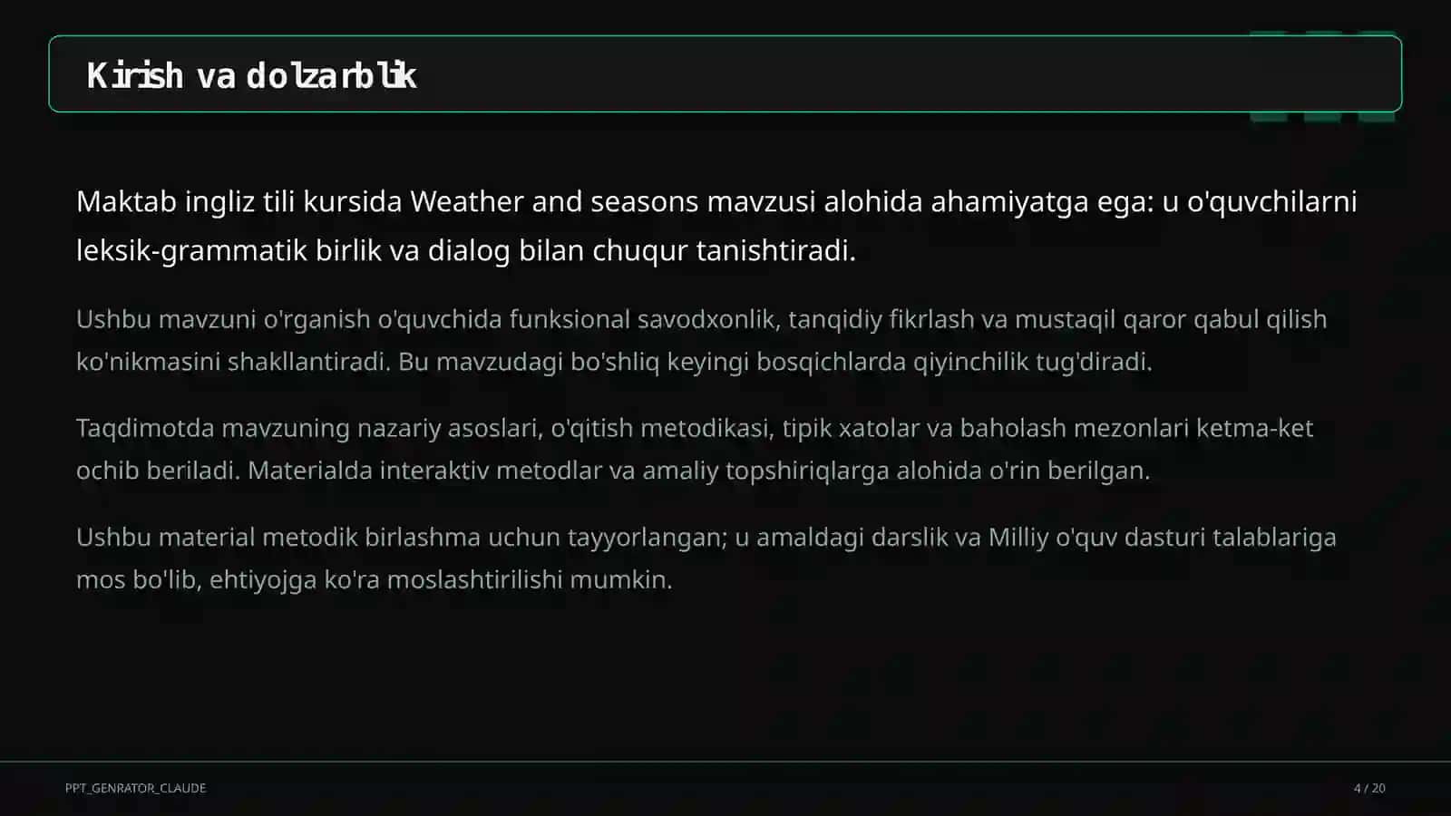 Weather and seasons (4-sinf) 4