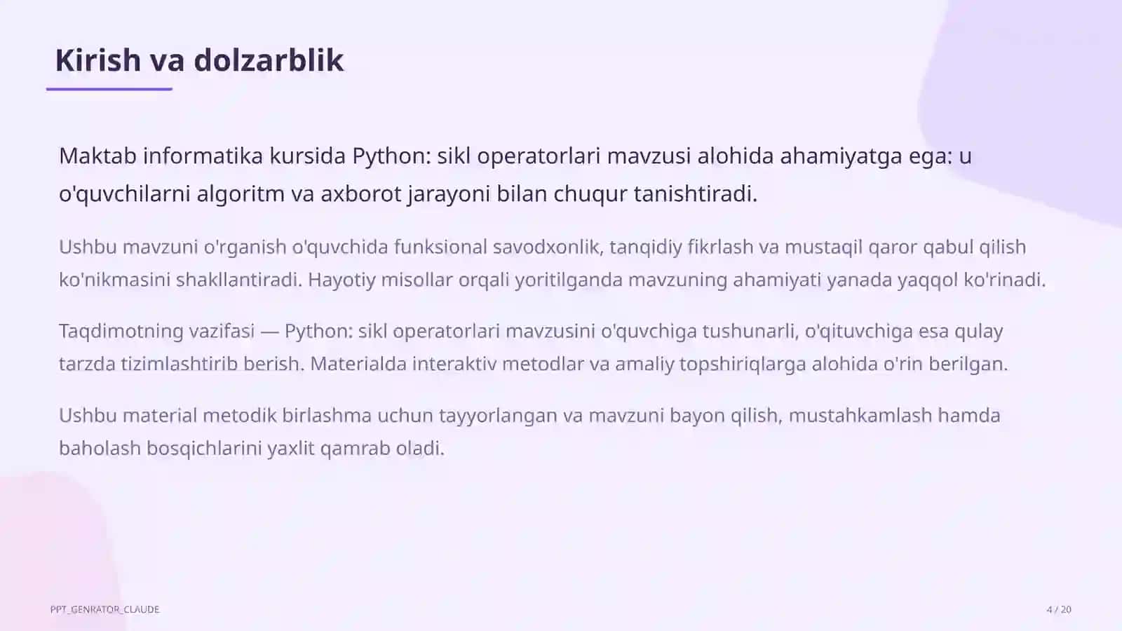 Python: sikl operatorlari (8-sinf) 4