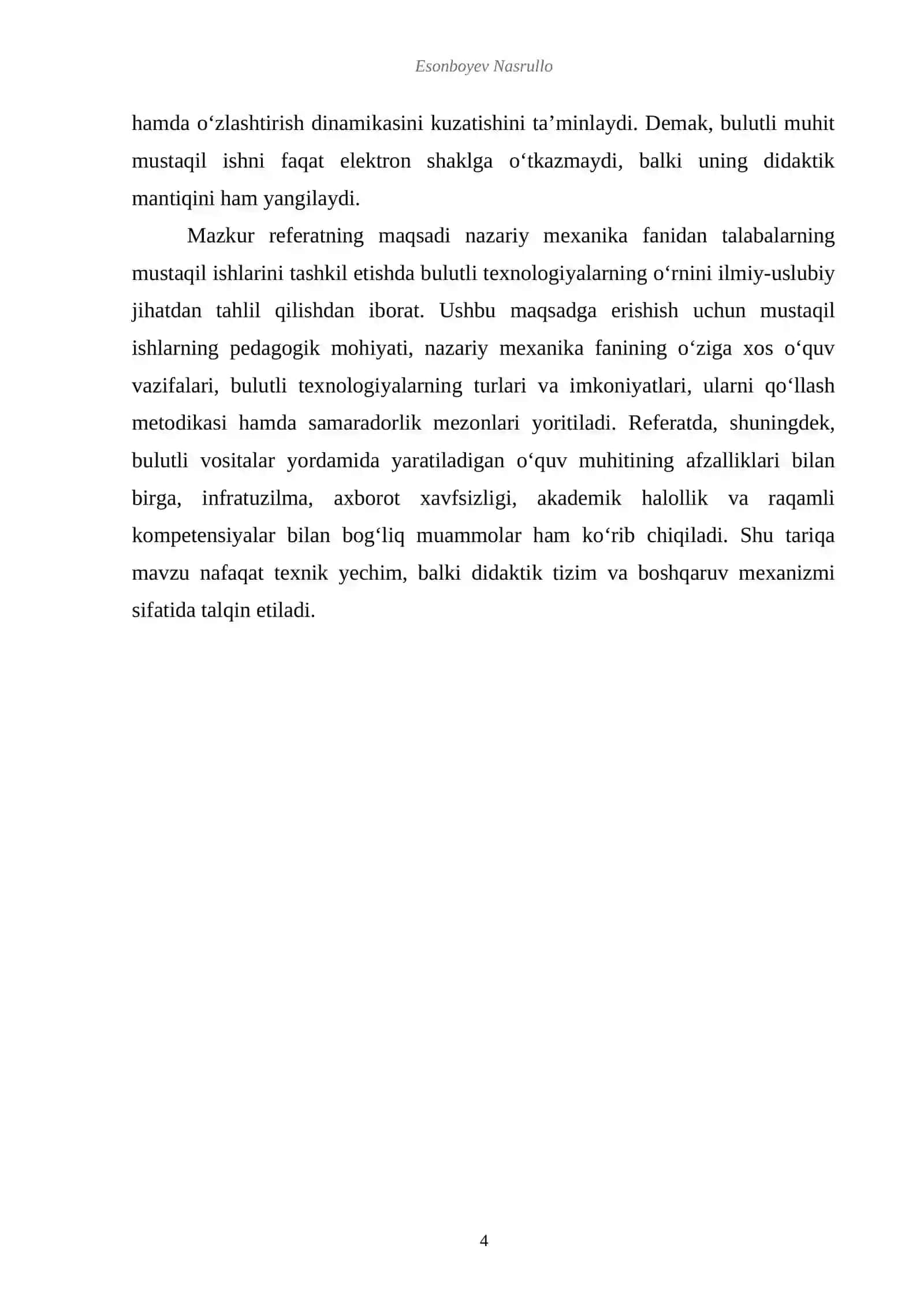 Nazariy Mexanika Fanidan Mustaqil Ishlarini Tashkil Etishda Bulutli (Cloud) Texnologiyalarning O‘rni 4