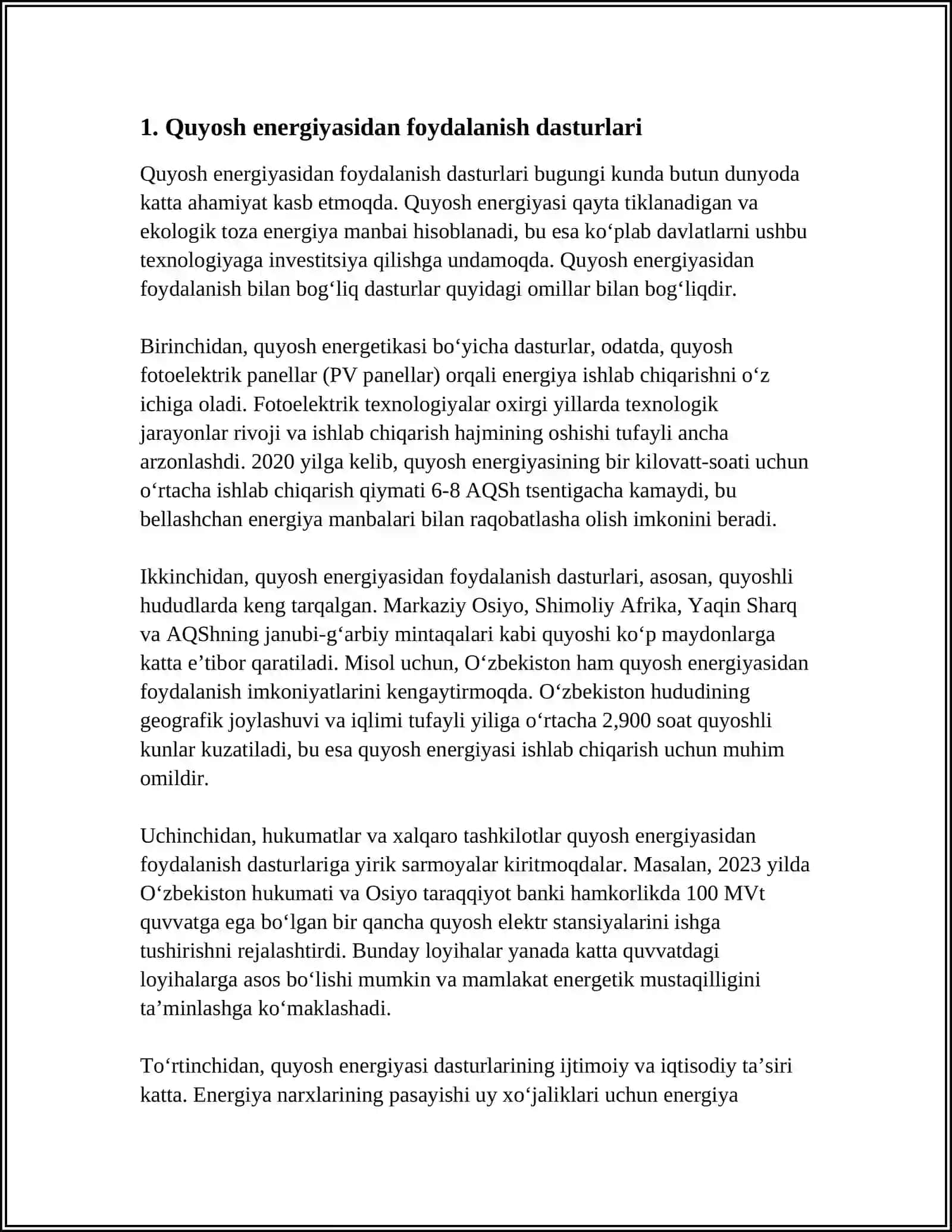 O‘ZBEKISTONDA QAYTA TIKLANUVCHI ENERGETIKA SOHASINI 2030 YILGACHA RIVOJLANTIRISH BO‘YICHA ISHLAB CHIQILGAN REJALAR 4