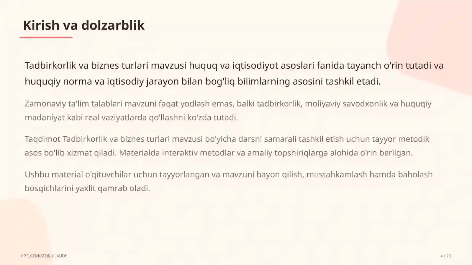 Tadbirkorlik va biznes turlari (10-sinf) 4