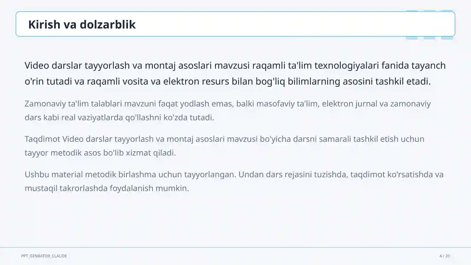 Video darslar tayyorlash va montaj asoslari 4