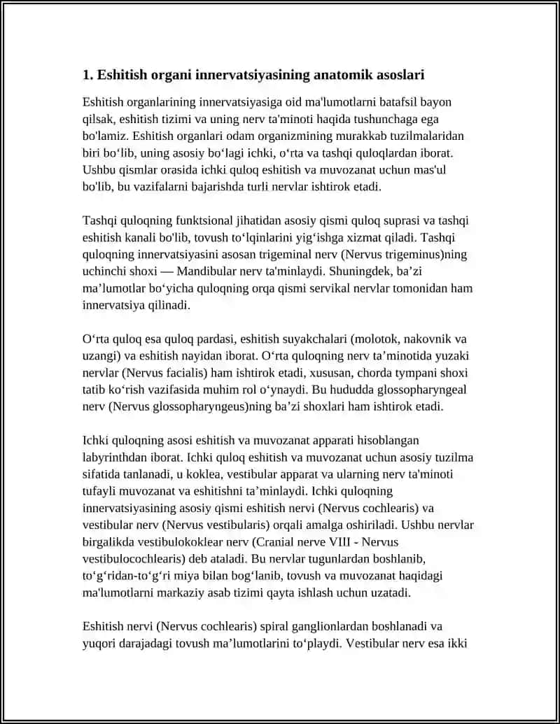 ESHITISH ORGANI INNERVATSIYASINING XUSUSIYATLARI. ESHITISH VA MUVOZANAT AʼZOLARINING YOSHGA BOGʻLIQ OʼZGARISHLARI 4
