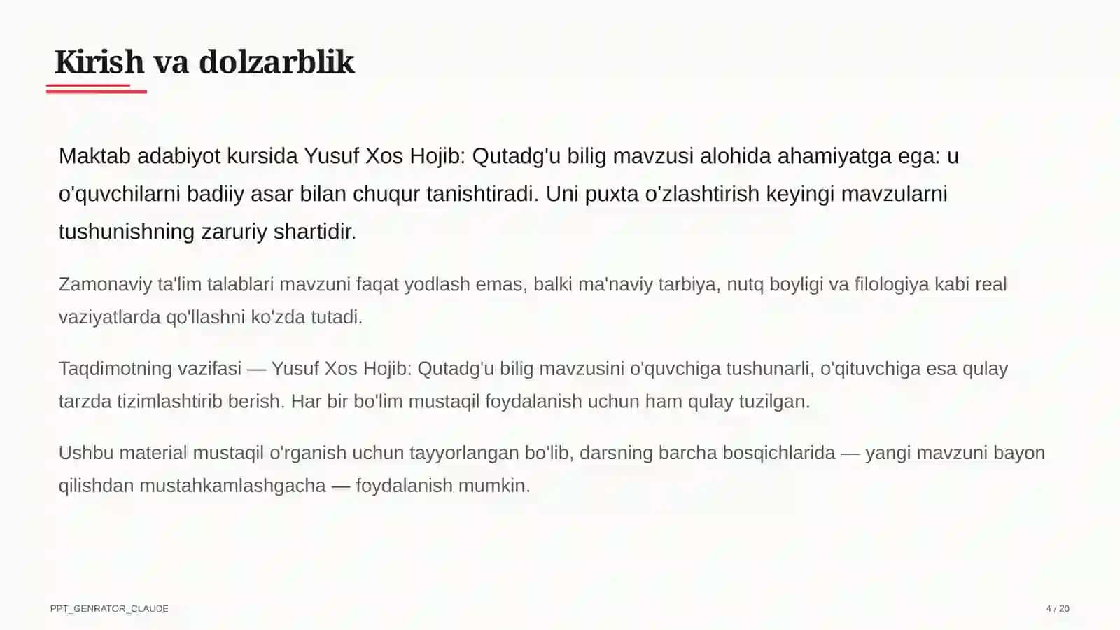 Yusuf Xos Hojib: Qutadg'u bilig (6-sinf) 4