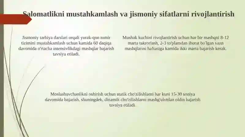 Jismoniy tarbiya darslarining vazifalari 4