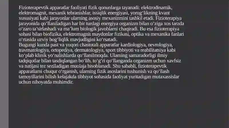 Past va yuqori chastotali fizioterapevtik apparatlar. Ularni ishlashining fizik asoslari. 4