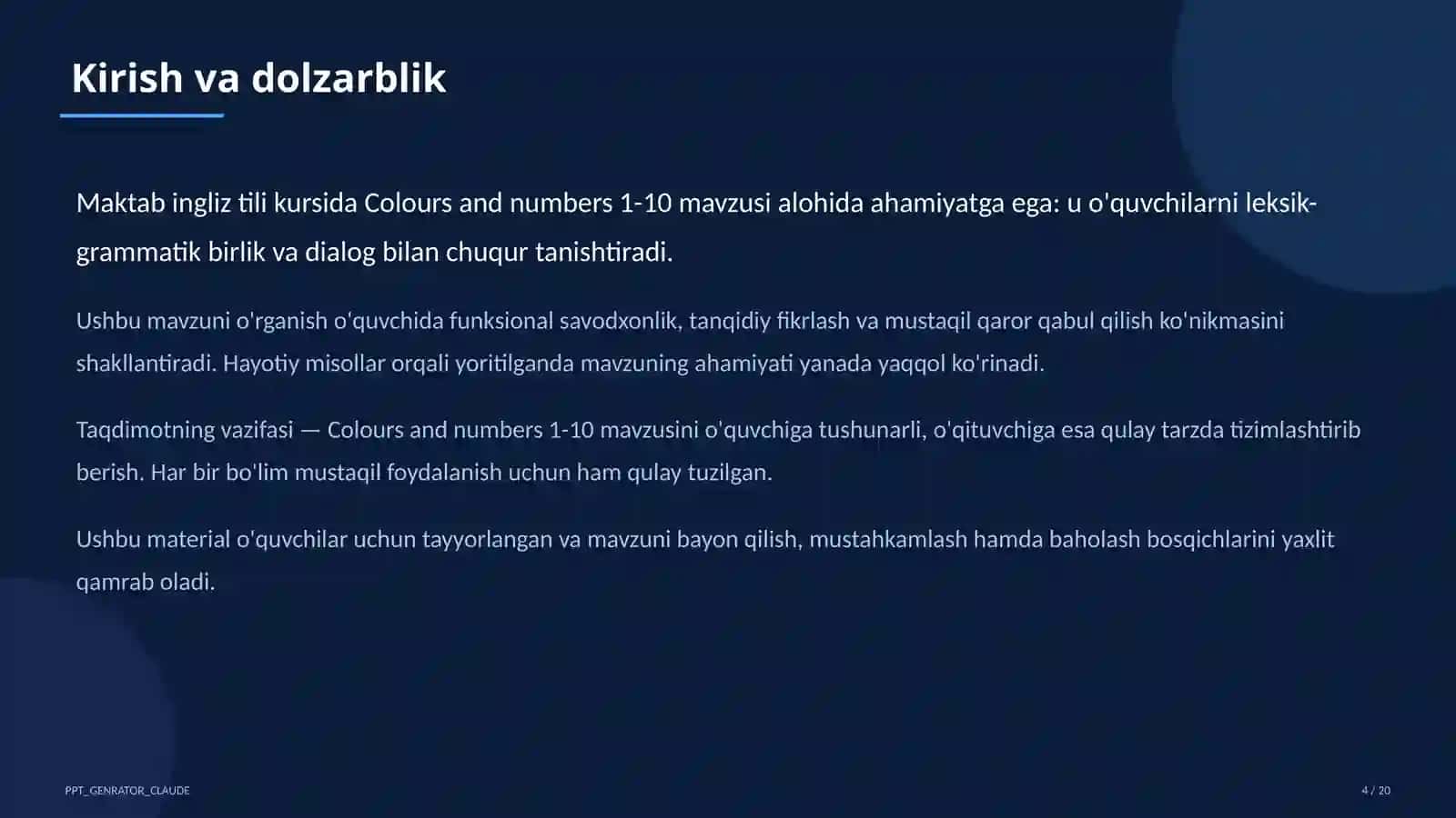Colours and numbers 1-10 (1-sinf) 4