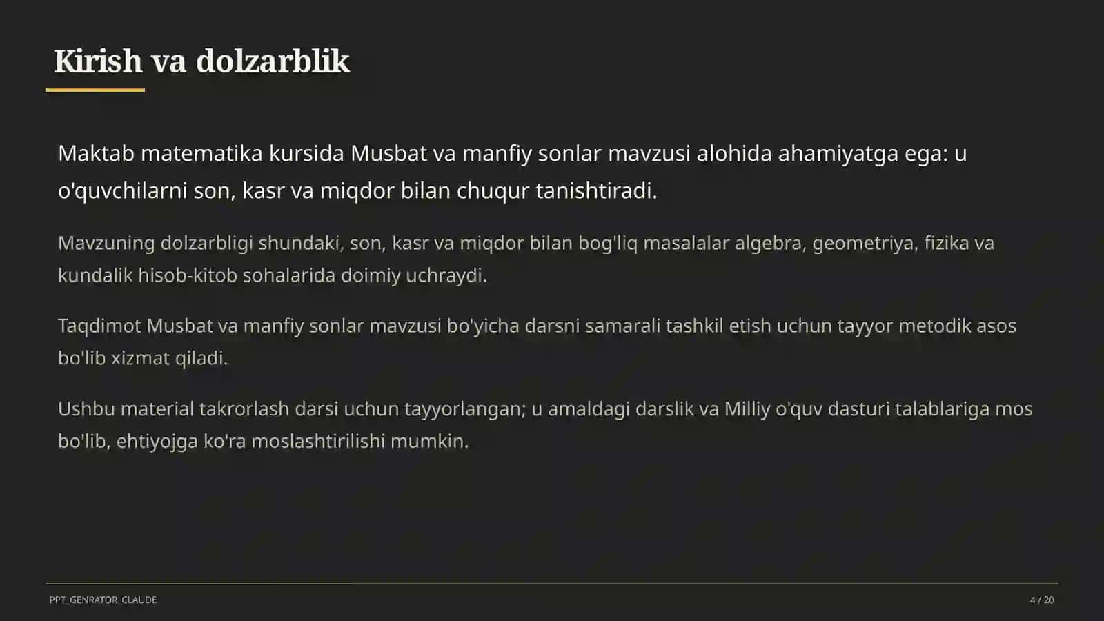 Musbat va manfiy sonlar (6-sinf) 4