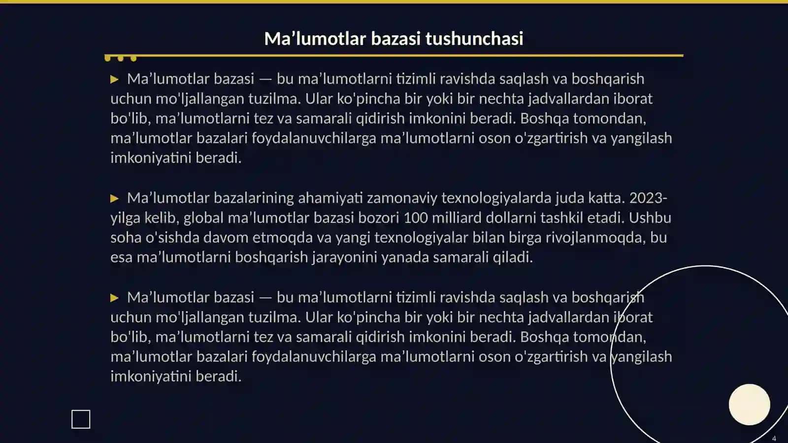 Ma’lumot turlari. Ma’lumotlar bazasi jadvalini yaratish 4
