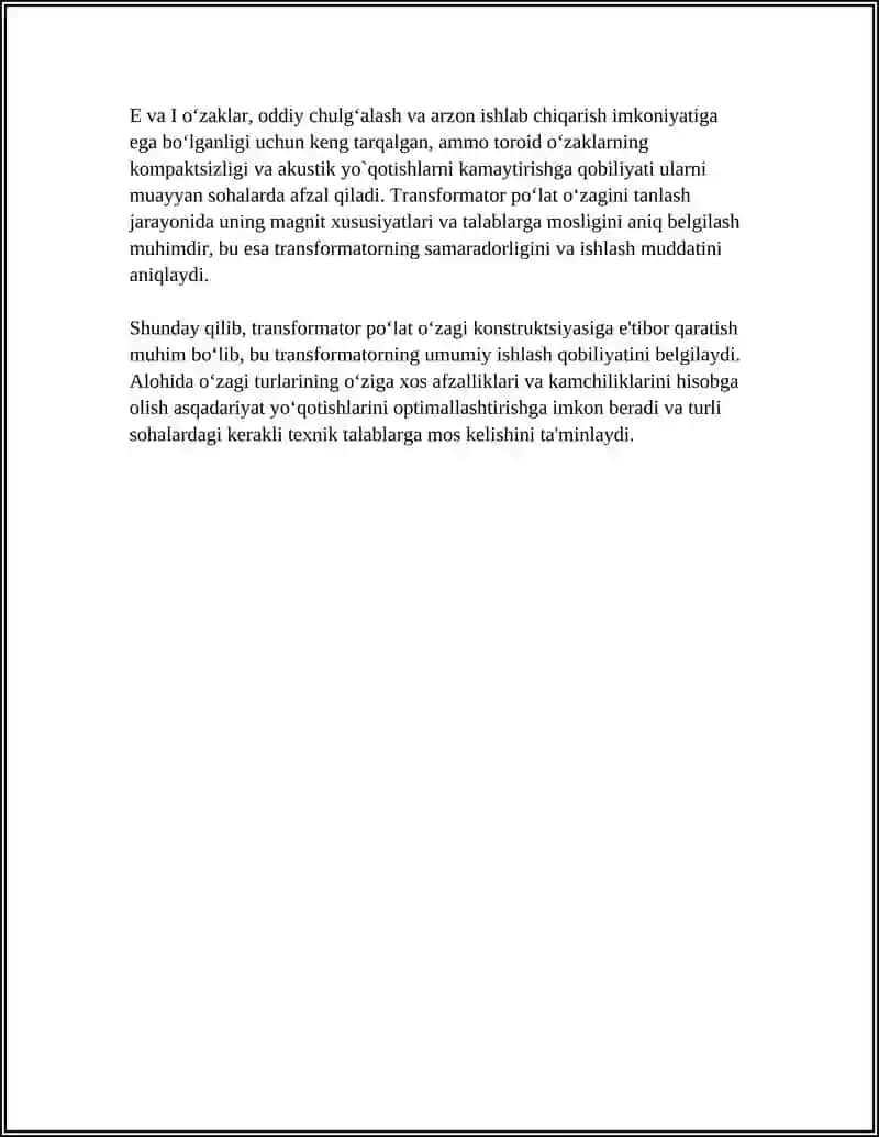 TRANSFORMATOR POʻLAT OʻZAGI VA CHULGʻALARNI TUZULISHI XAMDA QOʻLLANISHI 4