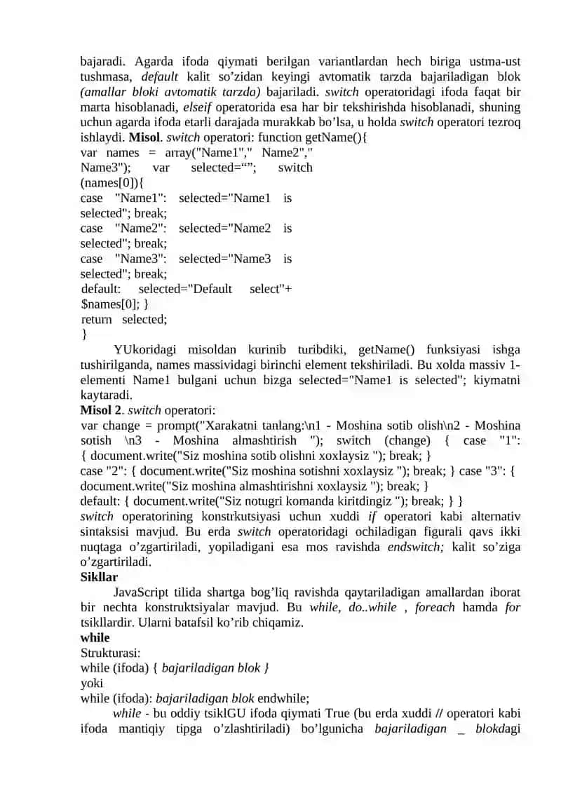 JavaScript dаsturlаridа jаrаyonlаrni bоshqаrish elеmеntlаri 4