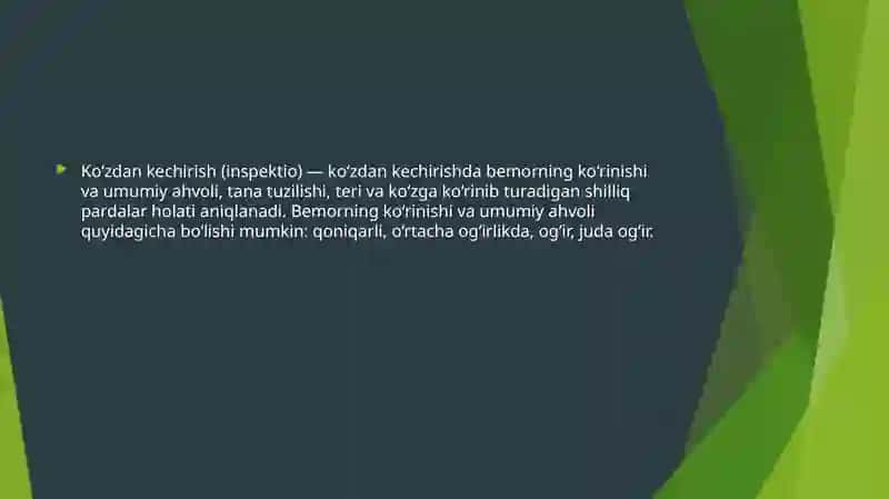 BEMORLARNI TEKSHIRISH USULLARI 4