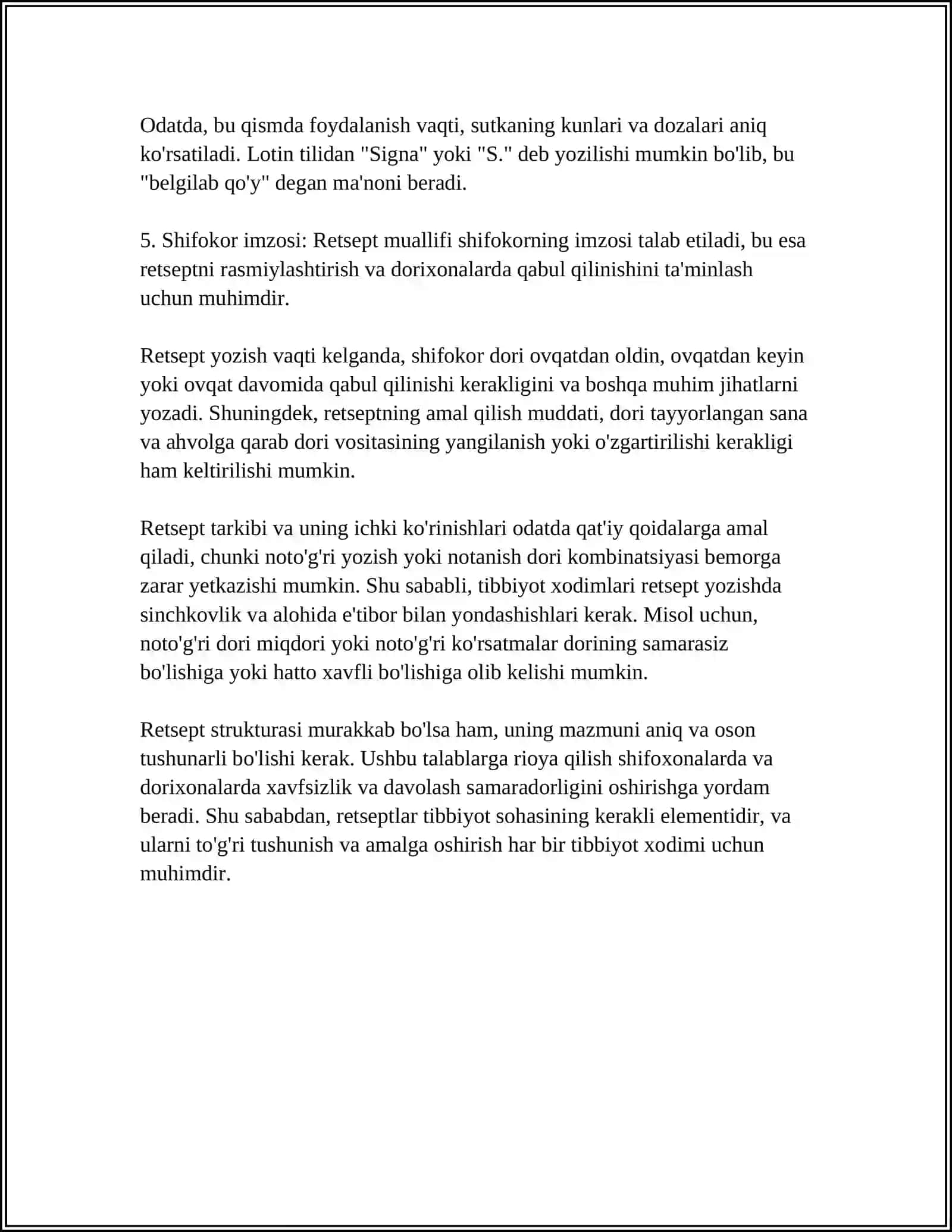 "RETSEPT STRUKTURASI". LOTIN TILIDAN. MUSTAQIL ISH 4