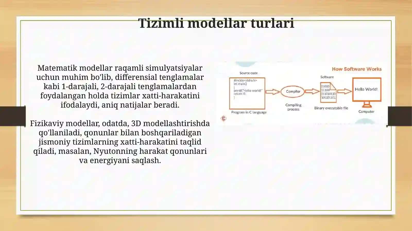 Sistemalar modellarini EHMda amalga oshirish va ularning ketma-ketligini ishlabchiqish 4