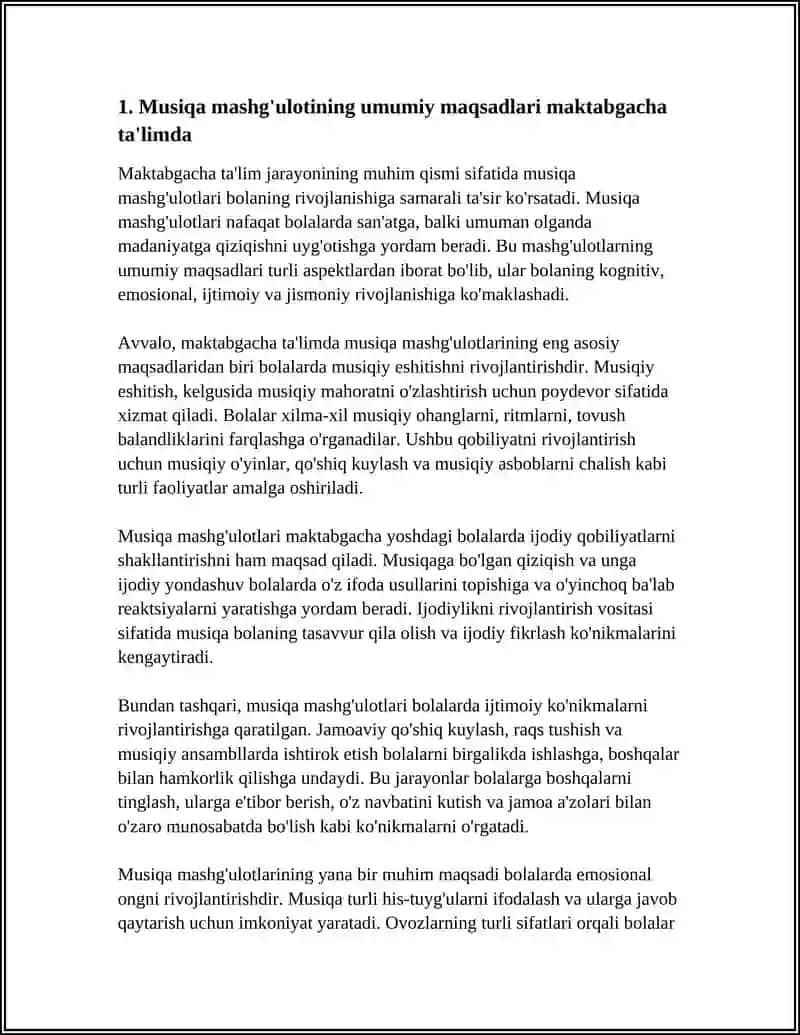 MUSIQA MASHG'ULOTINING MAKTABGACHA TA'LIM TASHKILOTIDAGI MAQSAD VA VAZIFALARI NIMALARDAN IBORAT 4