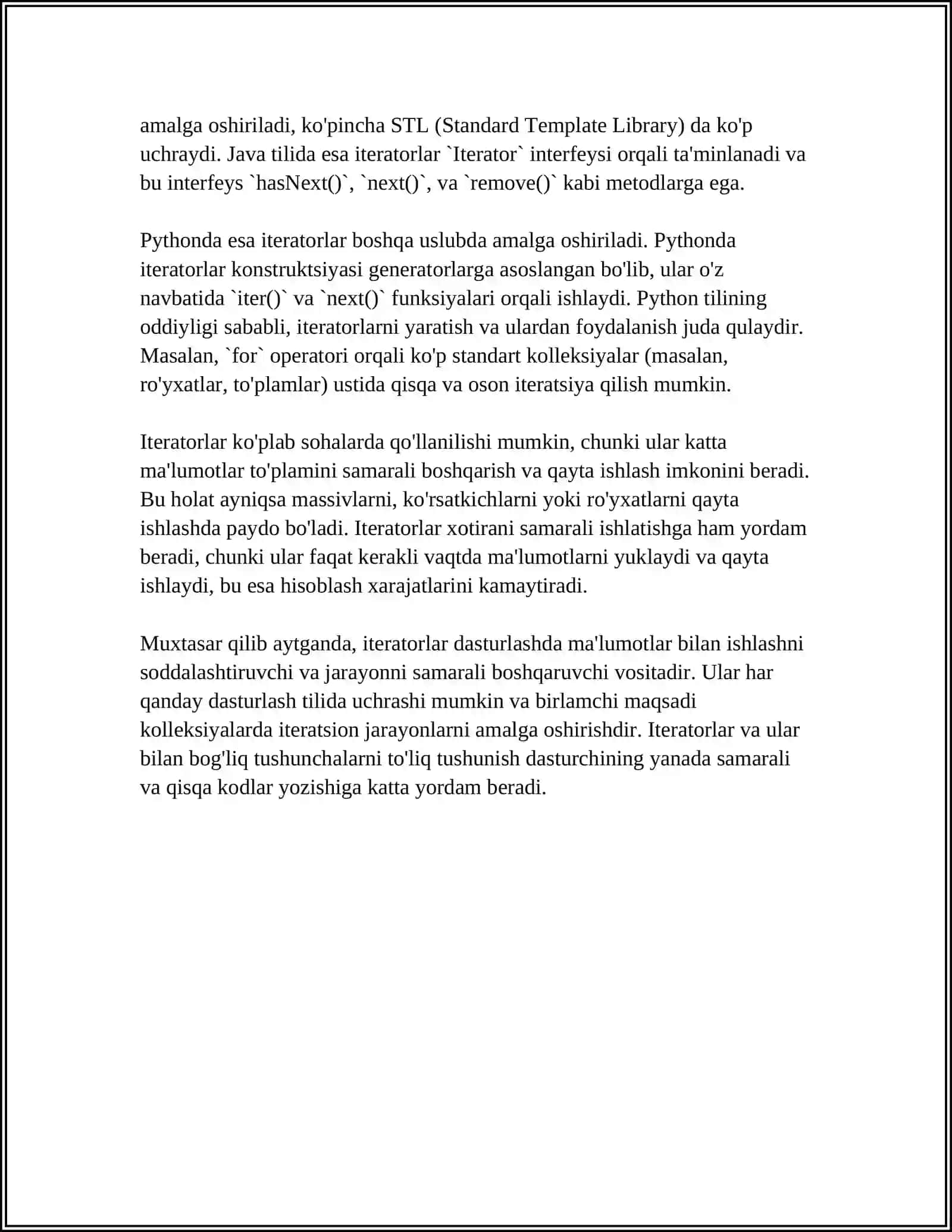ITERATORLAR VA ULARNING TURLAR 4