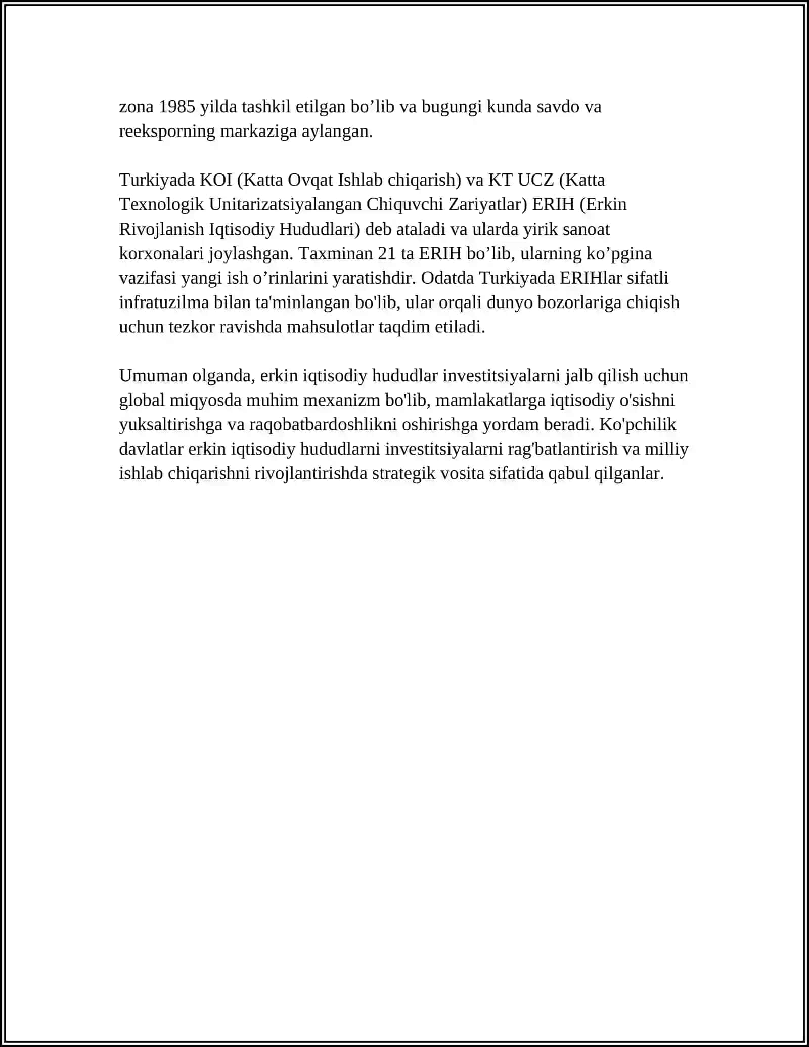 Erkin iqtisodiy hududlarning investitsiyalarni jalb etishda erkin iqtisodiy hududlarning o'rni 4