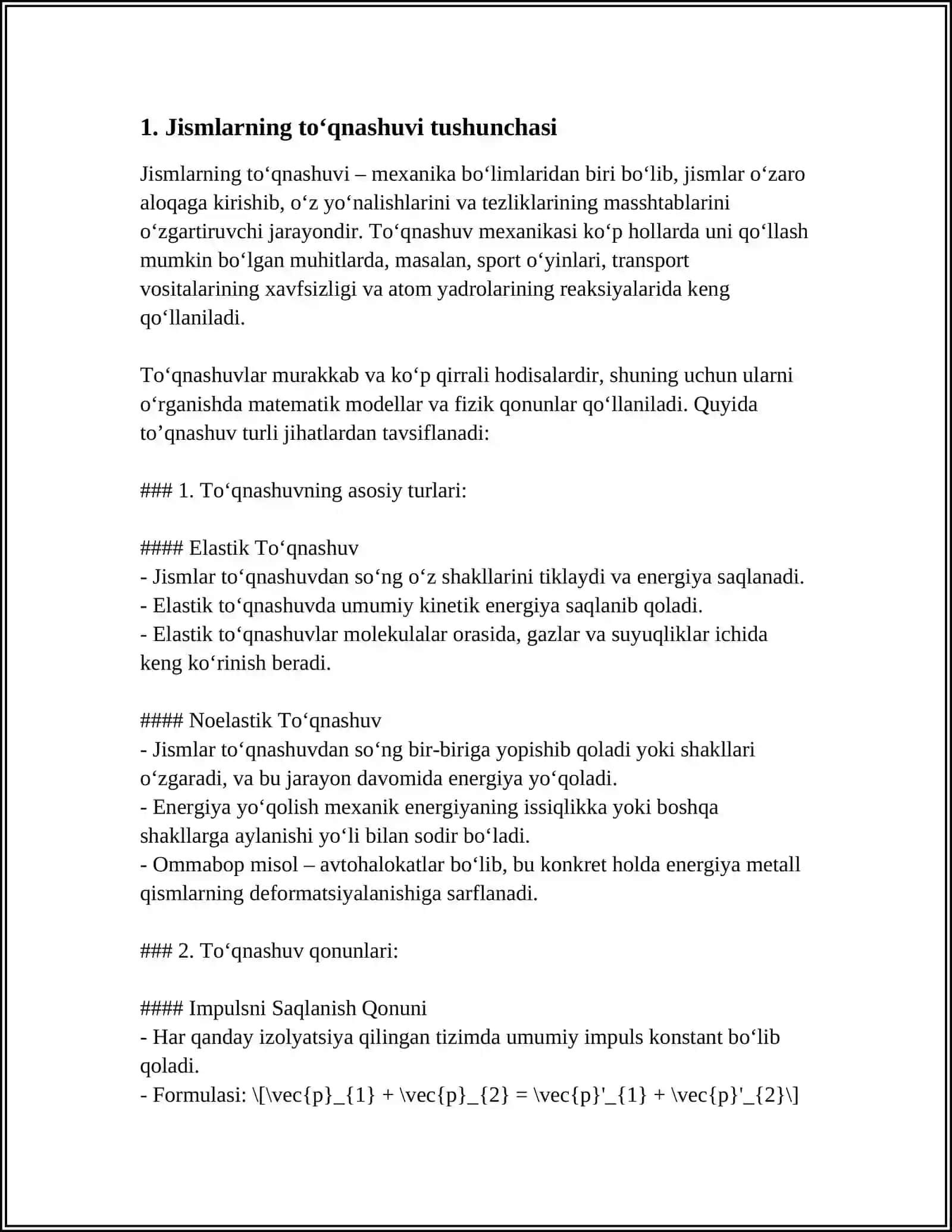 Jismlarning O‘zaro To‘qnashuvi 4