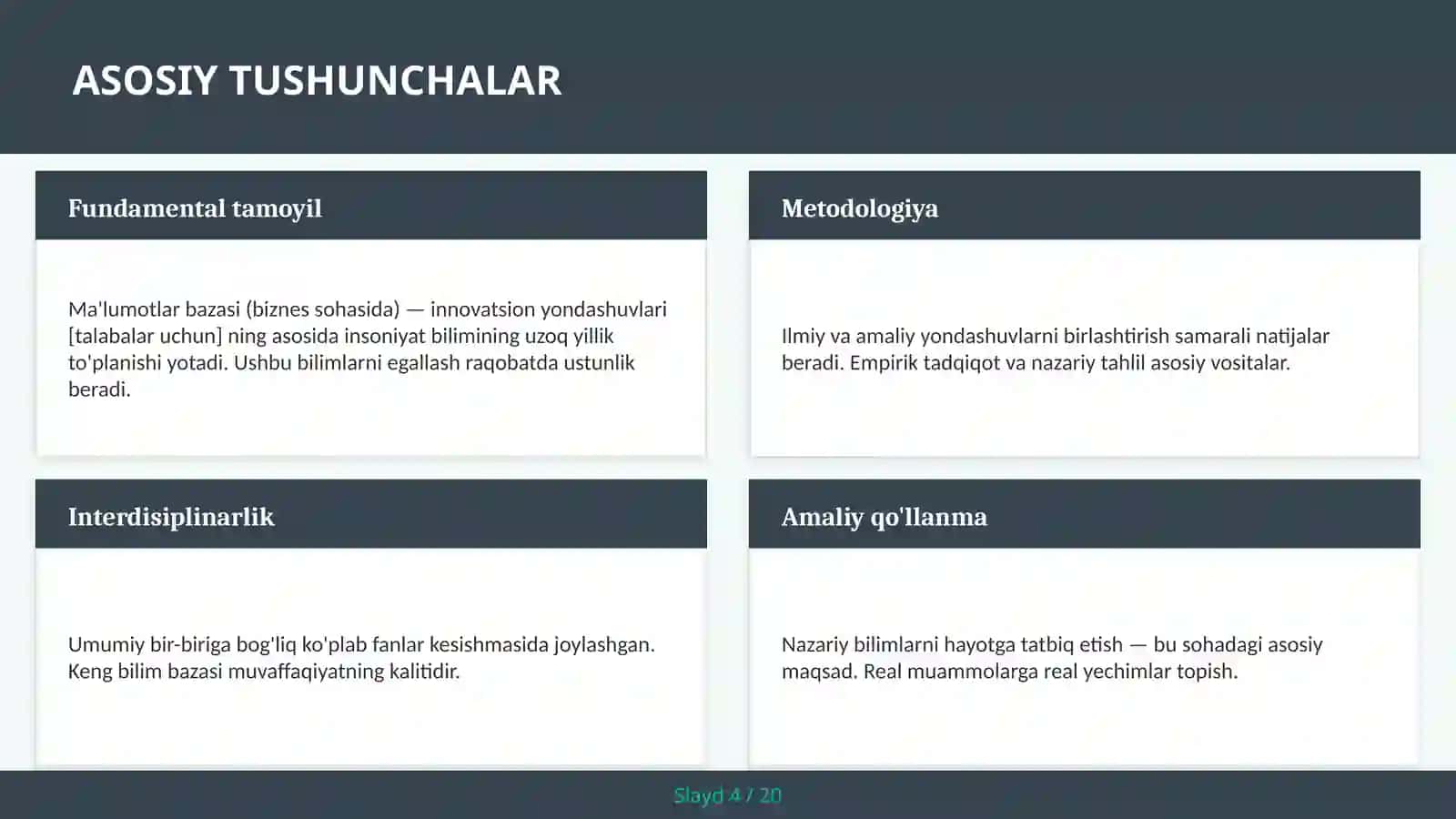 Ma'lumotlar bazasi (biznes sohasida) — innovatsion yondashuvlari [talabalar uchun] 4