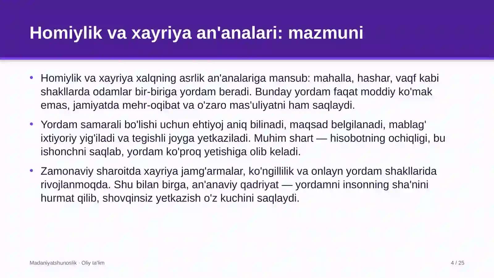 Homiylik va xayriya an'analari: mohiyati 4
