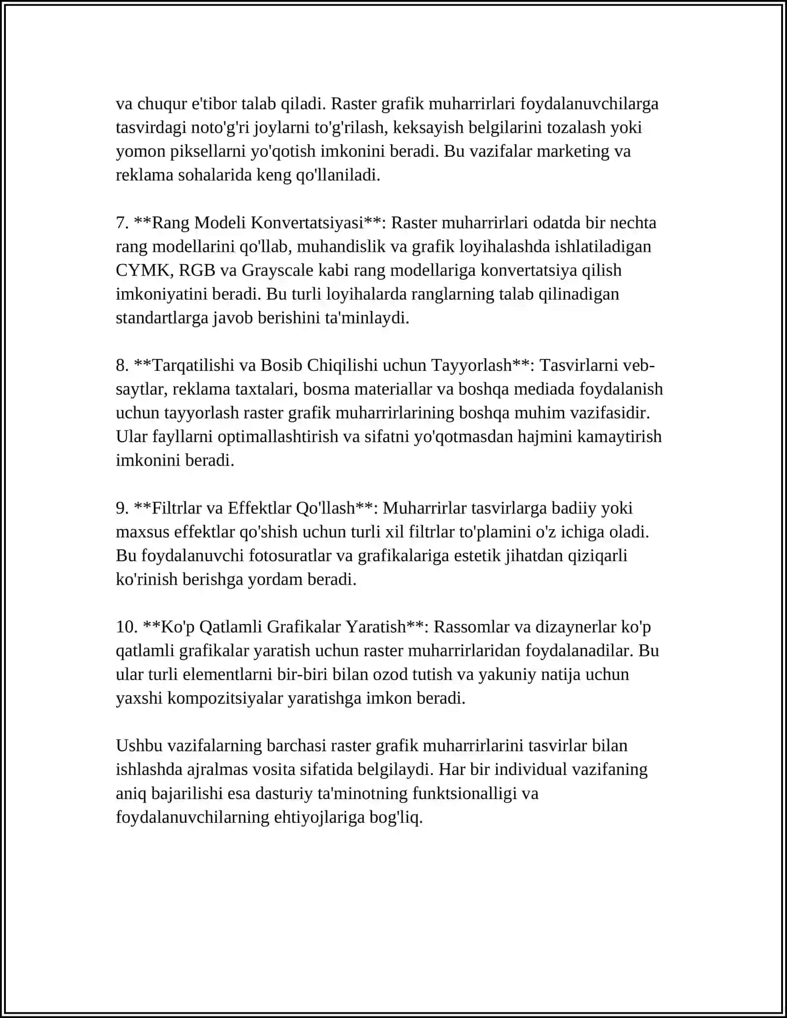 RAQAMLI TASVIRLARNI YARATISH VA QAYTA ISHLASHDA ASBOBLAR TÓPLAMINING ÓRNI (RASTER GRAFIK MUHARRIRI) 4