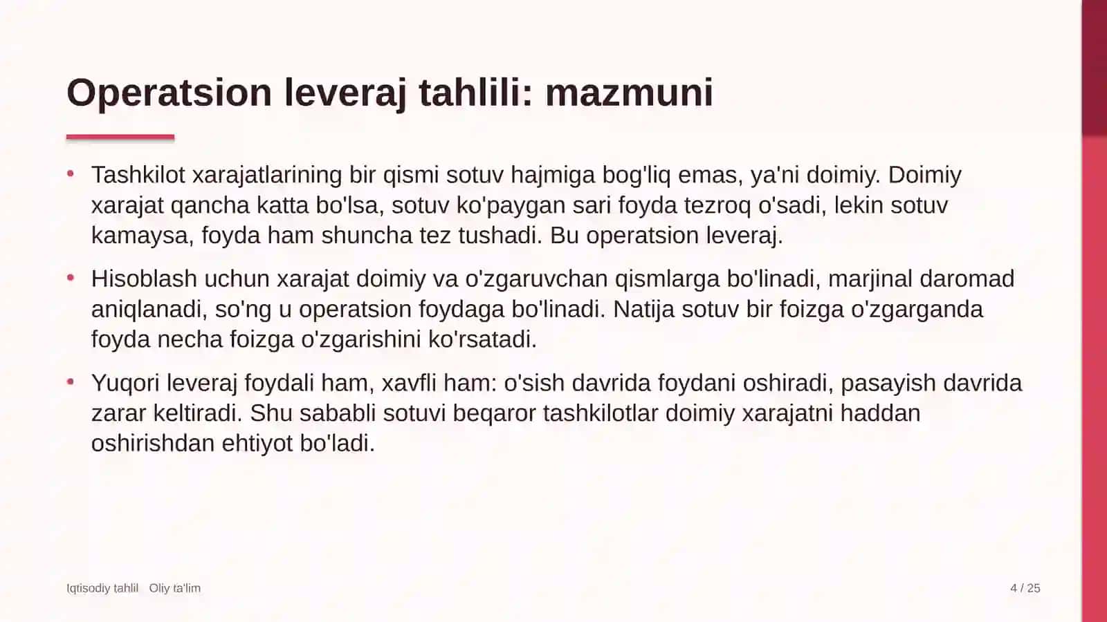 Maishiy texnika do'konlarida operatsion leveraj tahlili 4