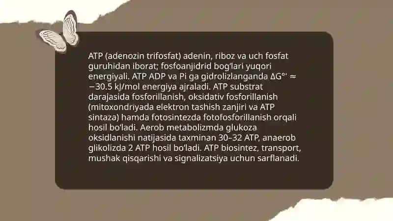 Metabolizm jarayonida energiya xosil bo'lishi va sarflanishi 4