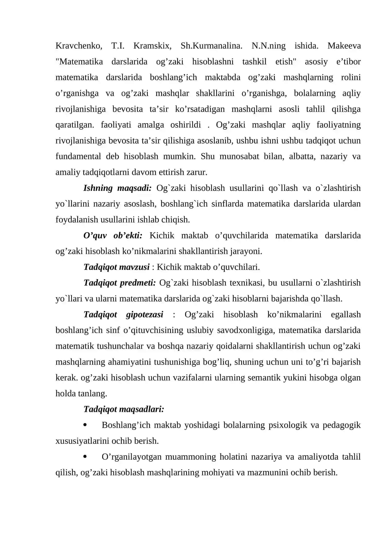Kichik yoshdagi o’quvchilarning aqliy faoliyatini rivojlantirish uchun matematika darslarida og’zaki hisoblashning nazariy hamda uslubiy asoslari va ahamiyati 4