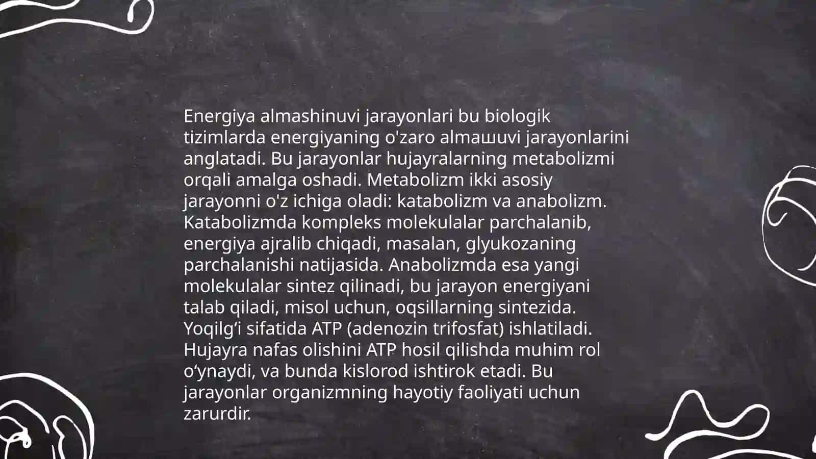 Metobolizim va energiya õrtasidagi õzaro boğliqlik 4