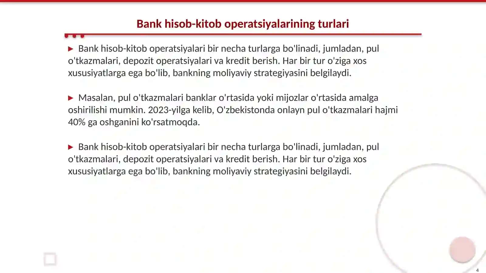 Bank hisob-kitob operatsiyalari 4