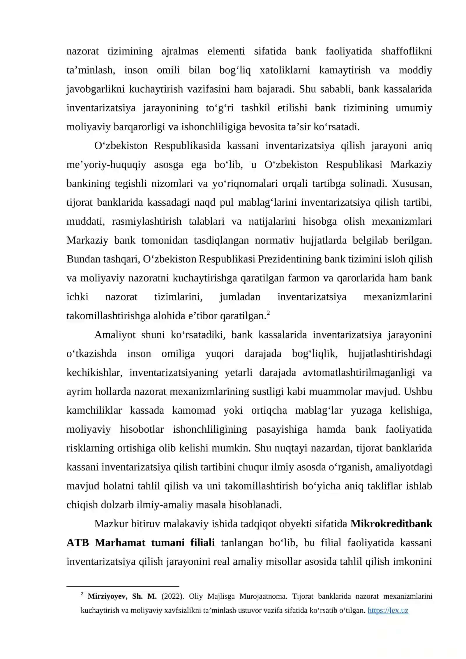 TIJORAT BANKLARIDA KASSANI INVENTARIZATSIYA QILISH TARTIBINI TAKOMILLASHTIRISH MIKROKREDIT-BANK ATB MARHAMAT TUMANI 4
